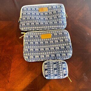 Kayond 3-Piece Canvas Laptop Sleeve Set Elephant Print Padded Protection Zipper